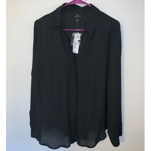 Sheer Black Button Down Blouse NWT